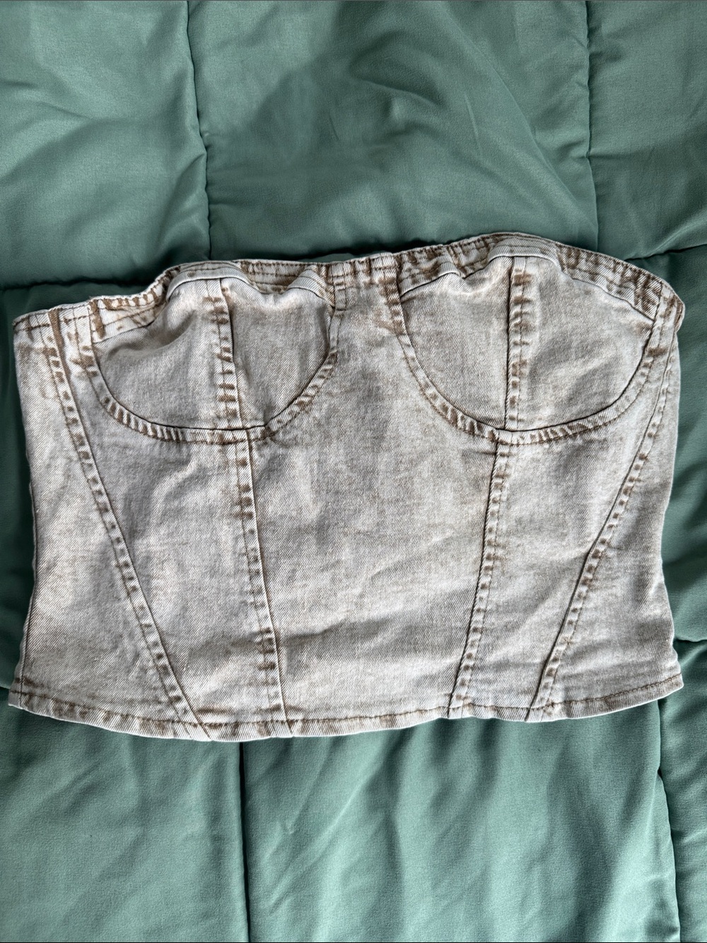 Denim Bustier Tube Top - Light Grey